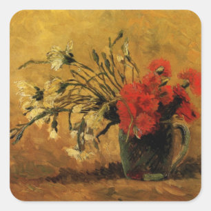Sticker Carré Oeillets rouges et blancs par Vincent van Gogh