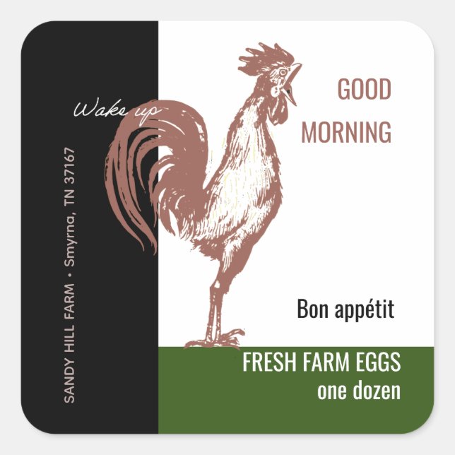 Sticker Carré Oeuf Carton Rooster Good Morning Terracotta Se rév (Devant)