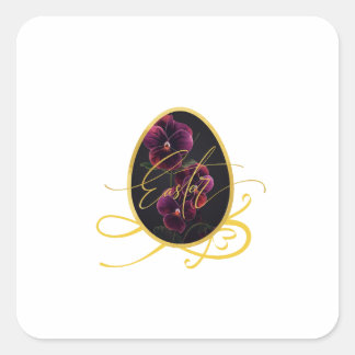 Sticker Carré Œuf de Pâques doré et Iris élégant