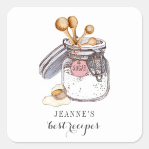 Sticker Carré Œuf en sucre illustré personnalisé pour la cuisine