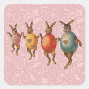 Sticker Carré Oeufs dansants lapins de Pâques
