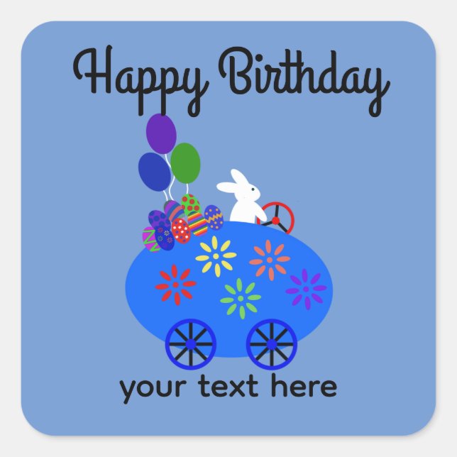 Sticker Carré Oeufs d'équitation Bunny Anniversaire Voiture #3 S (Devant)
