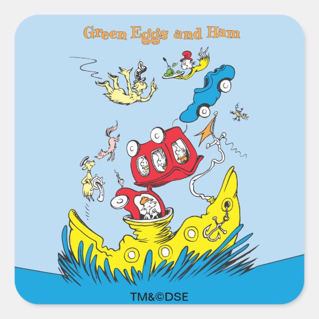 Sticker Carré Oeufs verts et jambon | Je Ne Les Aime Nulle Part (Devant)