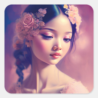 Sticker Carré Oeuvre classique d'une fille asiatique