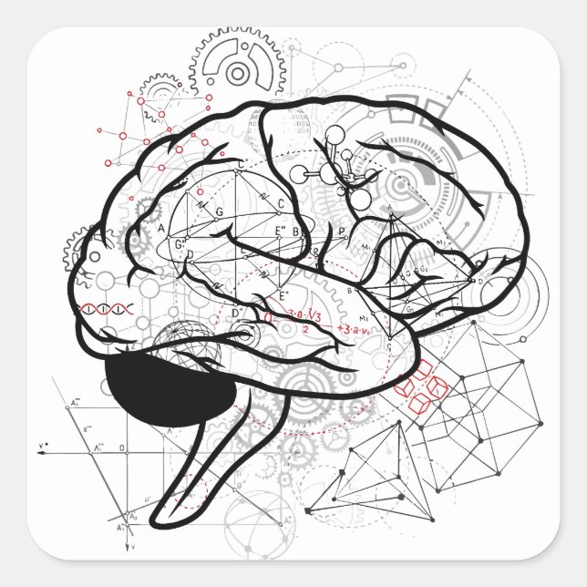 Sticker Carré Oeuvre De Cerveau Créative Avec Thème Science (Devant)