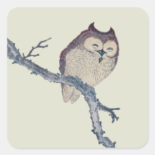 Sticker Carré Oeuvre de nuit japonaise de la Chouette couchée