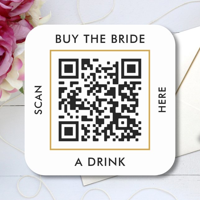 Sticker Carré Offrez un verre à la mariée Code QR personnalisé E (Créateur téléchargé)