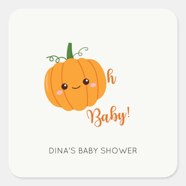 Sticker Carré Oh Baby Citrouille Automne Douche Nom personnalisé (Devant)