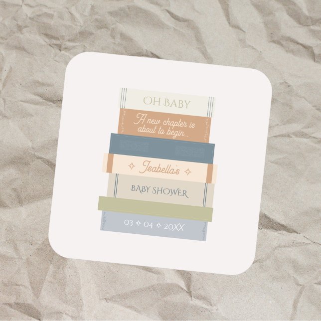 Sticker Carré Oh Baby shower Nouveau Chapitre Histoire Livre Sta (Oh Baby Shower New Chapter Storybook Book Stack Square Sticker)