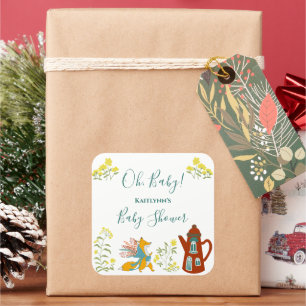 Sticker Carré Oh, bébé Fox et fleurs Baby shower cadeau