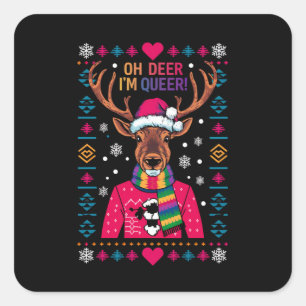 Sticker Carré Oh cerf je suis queer LGBT LGBTQ Fierté gay Noël l
