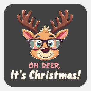 Sticker Carré Oh Deer, c'est Noël : Une fête de Noël