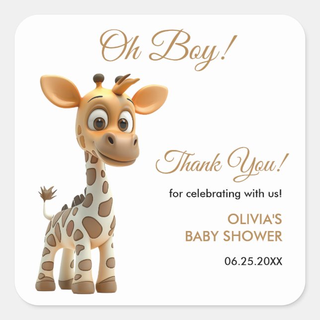 Sticker Carré Oh garçon bébé Giraffe mignonne garçon Baby shower (Devant)