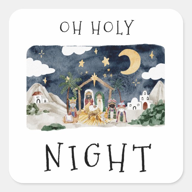 Sticker Carré Oh Holy Nativité Africaine Américaine Noël (Devant)
