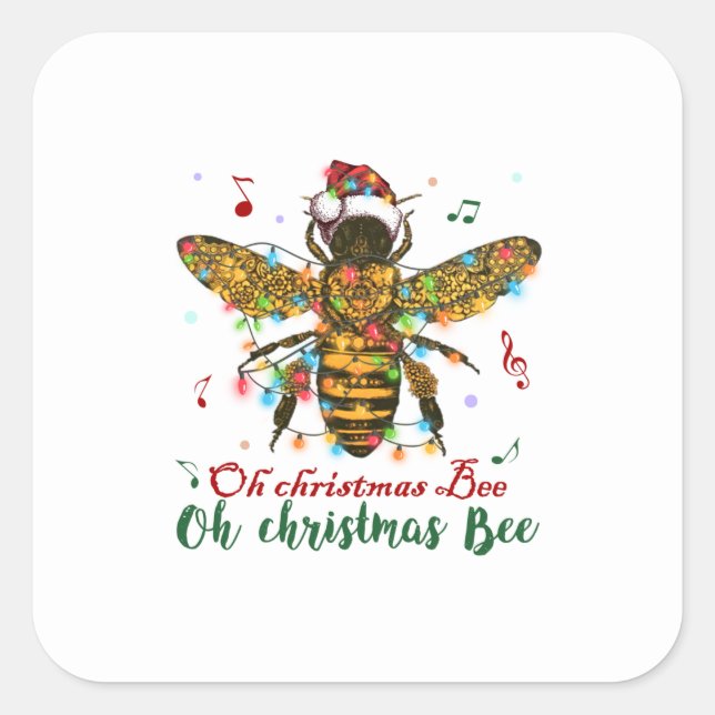 Sticker Carré Oh Joyeux cadeau d'abeille de Noël (Devant)