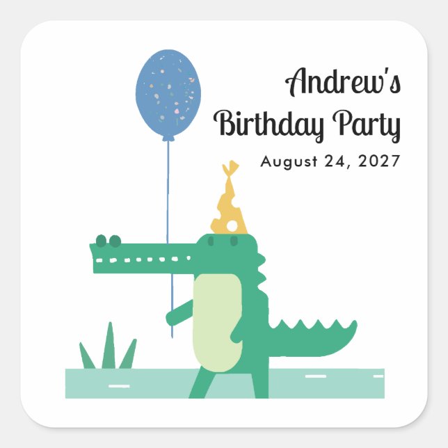 Sticker Carré Oh Snap mignon Anniversaire de enfant Alligator (Devant)