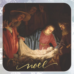 Sticker Carré Oh Venez Adore-Lui Bébé Jésus Nativité
