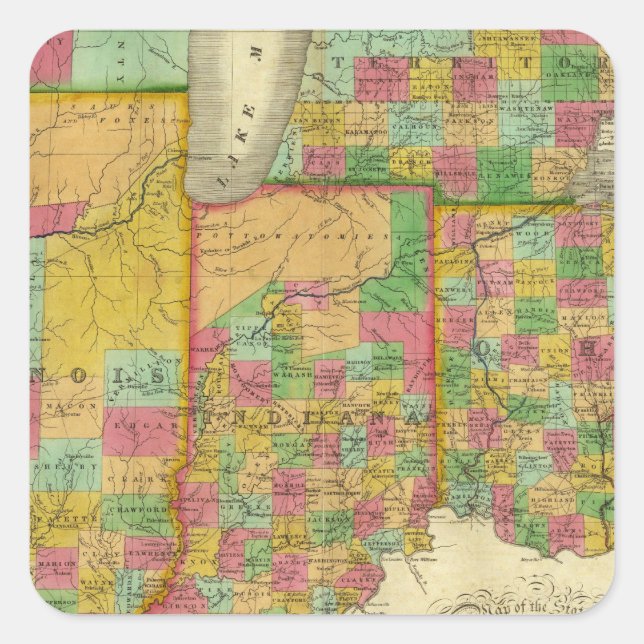 Sticker Carré Ohio, Indiana et Illinois (Devant)