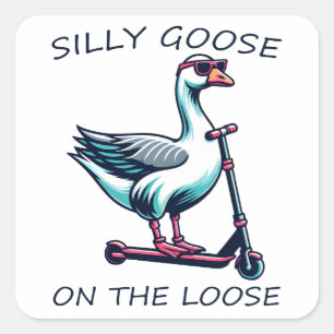 Sticker Carré Oie bête sur l'oie perdue patinage sur scooter