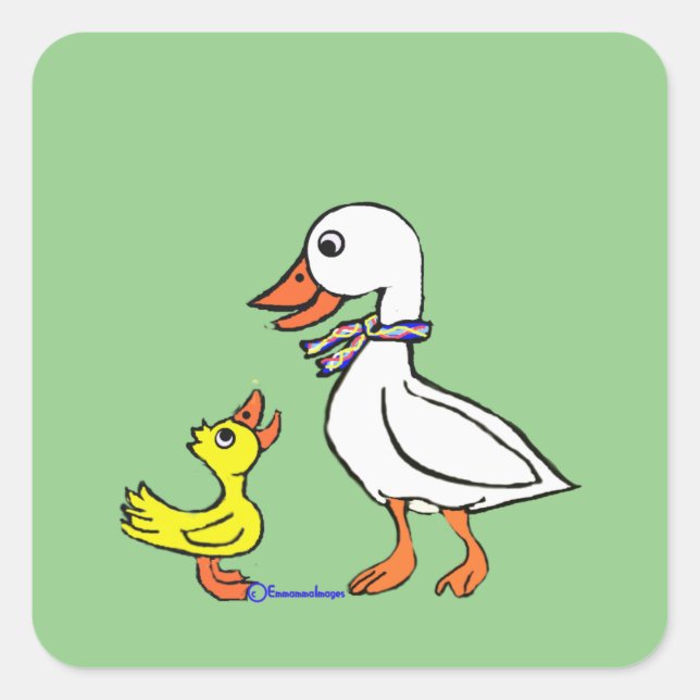 Sticker Carré Oie coincée avec un canard et une jumelle (Devant)