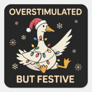 Sticker Carré Oie de Noël festive mais surstimulée drôle 