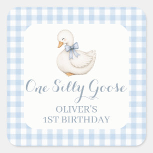 Sticker Carré Oie Ridicule Vintage bleu 1er Anniversaire