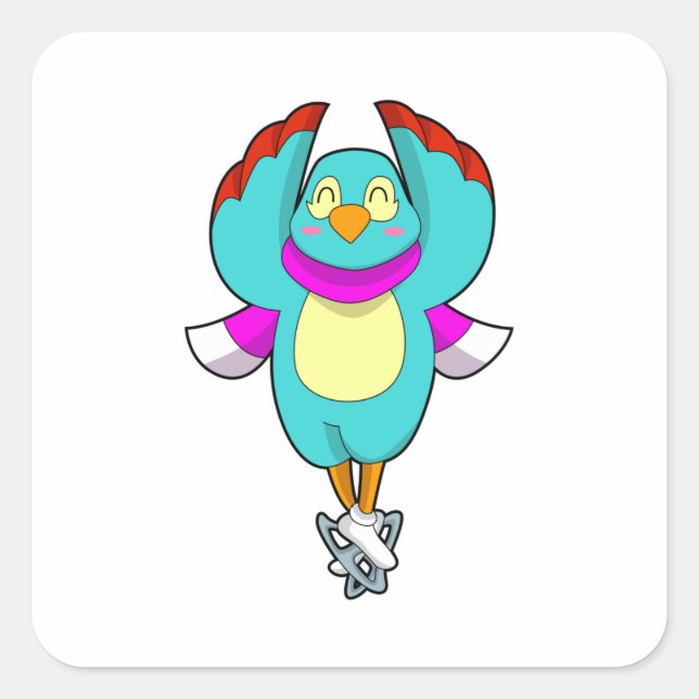 Sticker Carré Oiseau au patinage sur glace avec patins sur glace (Devant)