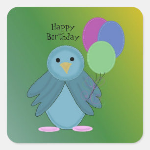 Sticker Carré Oiseau avec ballons d'anniversaire