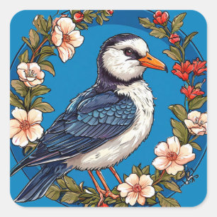 Sticker Carré Oiseau Coloré Décor Floral