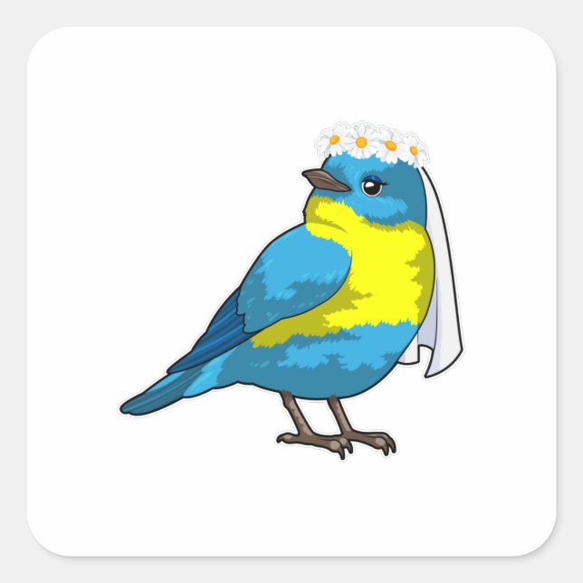 Sticker Carré Oiseau comme mariée avec couronne de fleurs (Devant)