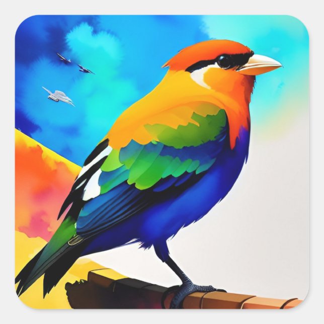 Sticker Carré Oiseau couleur aquarelle (Devant)