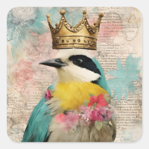 Sticker Carré Oiseau dans un collage de la Couronne