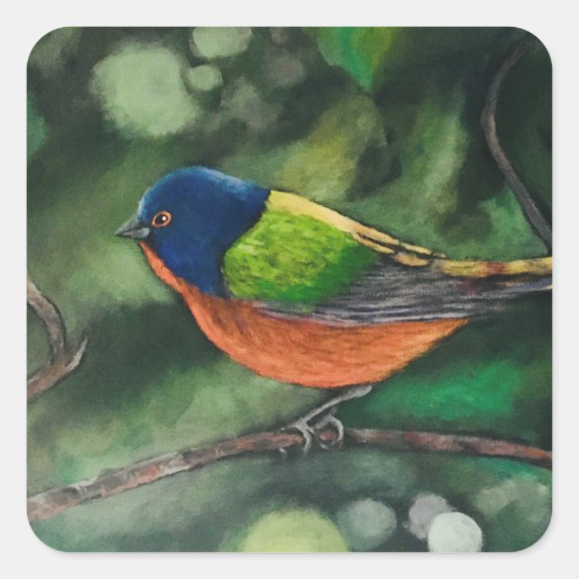 Sticker Carré Oiseau de Bunting Peint (Devant)