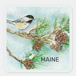 Sticker Carré Oiseau du Maine et fleur