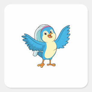 Sticker Carré Oiseau en mariée avec Voile