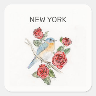 Sticker Carré Oiseau et fleur de New York