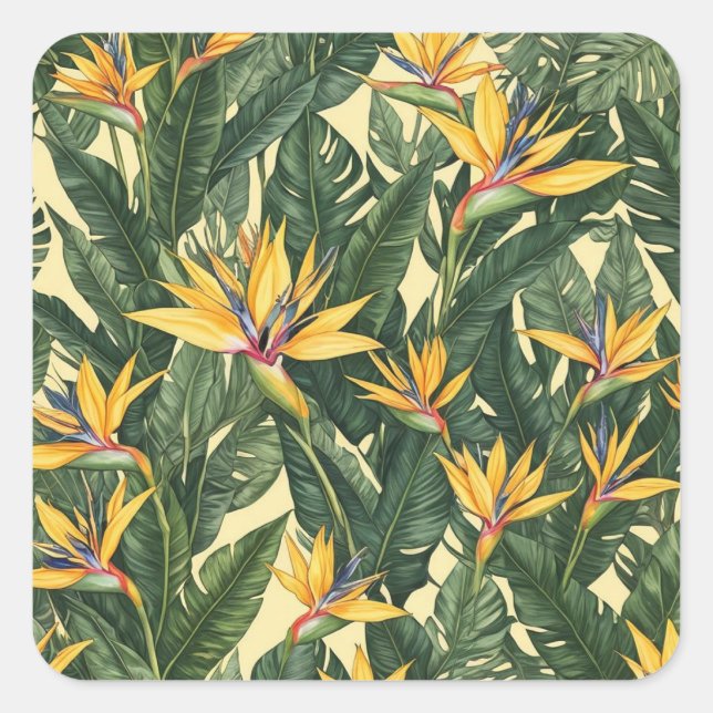 Sticker Carré Oiseau jaune du Paradis motif de fleurs (Devant)