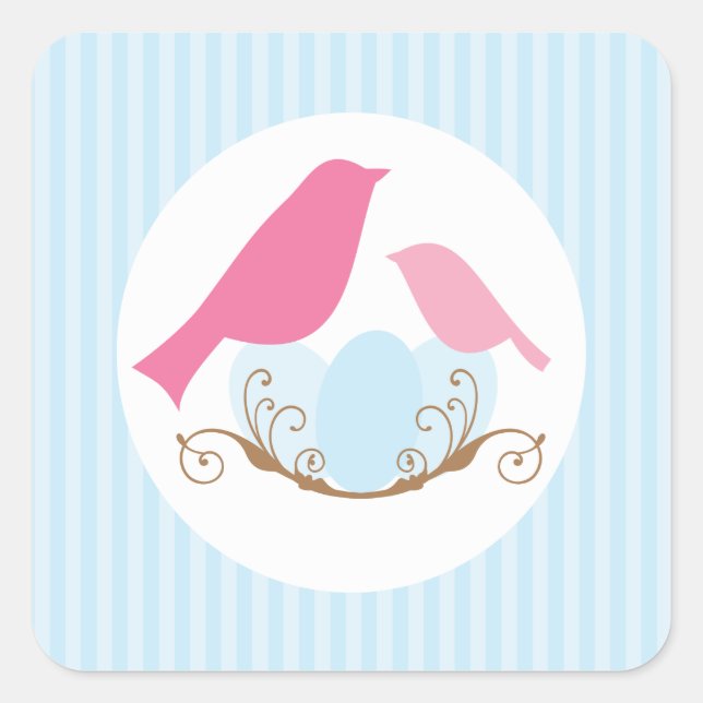Sticker Carré Oiseaux Baby shower Enveloppe Phoques (Devant)