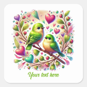 Sticker Carré Oiseaux d'amour mignons mariage personnalisable