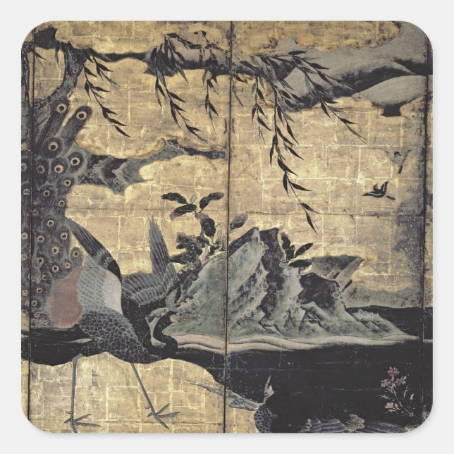 Sticker Carré Oiseaux et fleurs des Quatre Saisons (Devant)