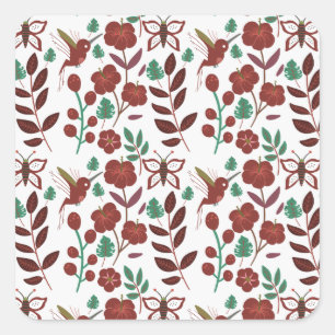 Sticker Carré Oiseaux motifs et papillons floraux sans soudure