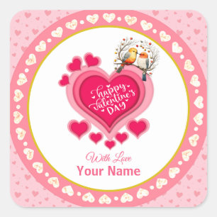 Sticker Carré Oiseaux romantiques sur une branche Saint-Valentin