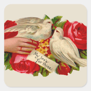 Sticker Carré Oiseaux vintage Amour victorien Colombe Art classi