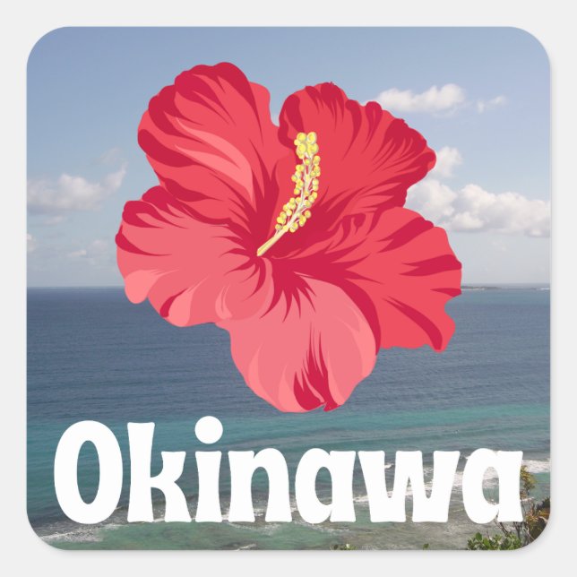 Sticker Carré Okinawa Pittoresque View & Hibiscus Poster (Devant)