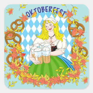 Sticker Carré Oktoberfest, fille et bière