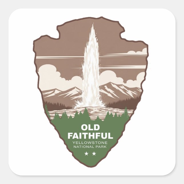 Sticker Carré Old Faithful Yellowstone National Park Arrowhead (Devant)