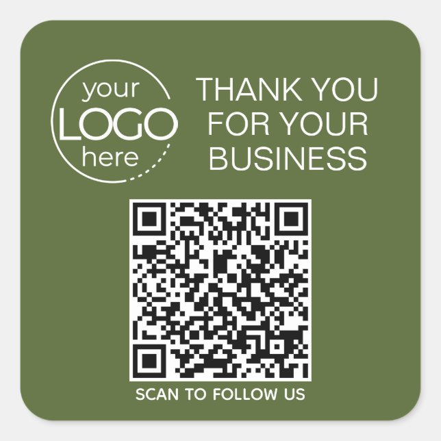 Sticker Carré Olive Green QR Code Smart Contact (Devant)