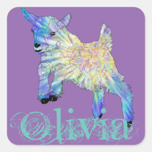 Sticker Carré Olivia Ajouter un nom Colorful mite bébé chèvre an