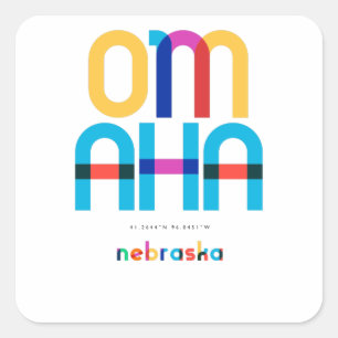 Sticker Carré Omaha Nebraska Mid Century, Pop Art,