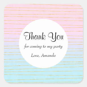 Sticker Carré Ombre bleu rose avec Gold Lines Merci